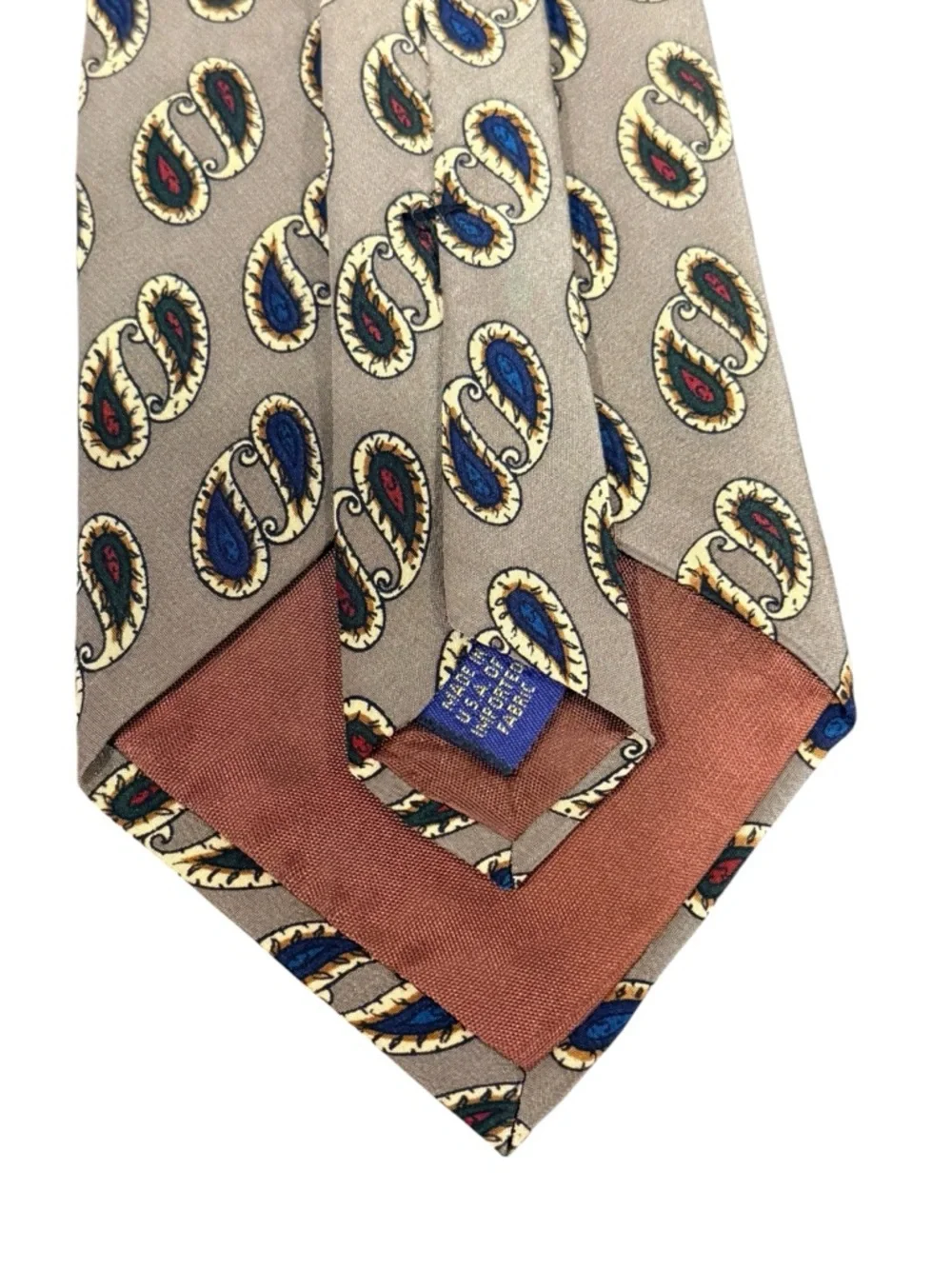 Vintage Chaps Ralph Lauren Silk Tie Taupe Navy Medallion Paisley Print USA